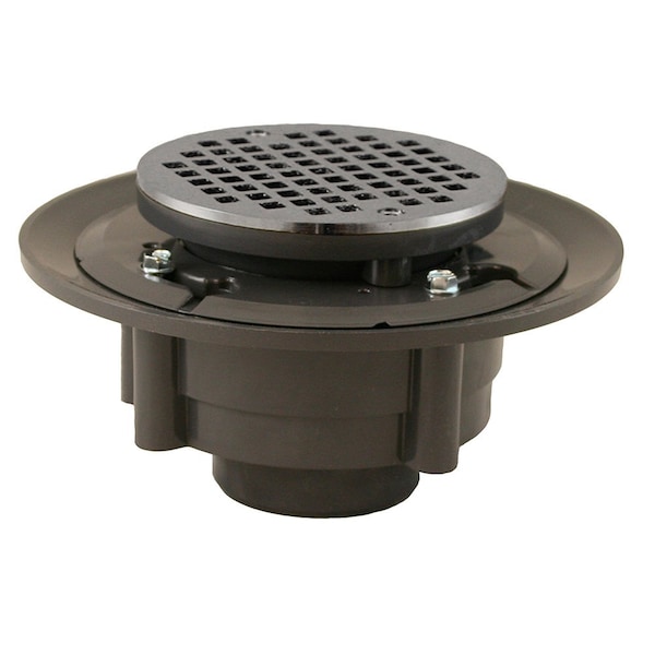 Jones Stephens 2inX3in Heavy Duty PVC Shower Drain with 3-1/2in PVC Spud and 5in Round Brushed Nickel Strainer D4912BN - main